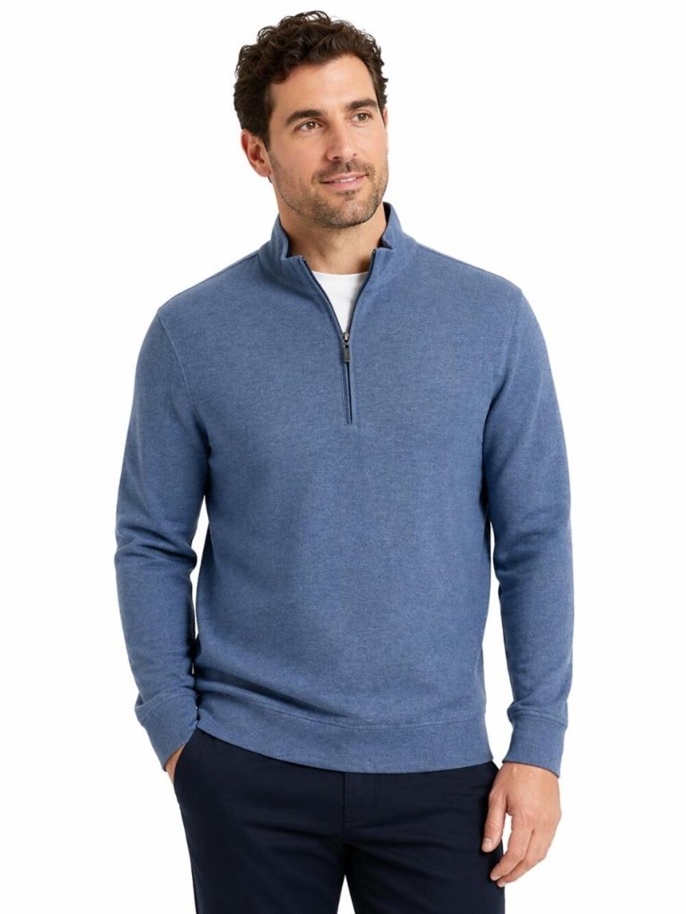 NWT Bugatchi Men's Quarter Zip Blue Pull Over Sweater Large